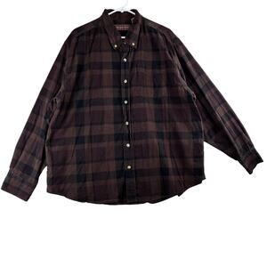 Woodland Trail Button Up Flannel Men's XXL 100% Cotton Brown Plaid Lumberjack